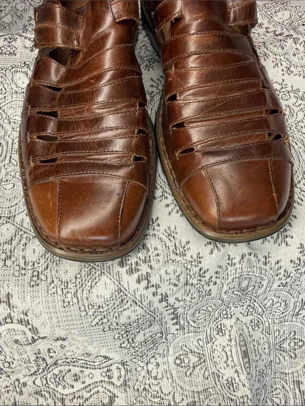 Josef Seibel Men's Brown Leather Fisherman Sandals - Size 43